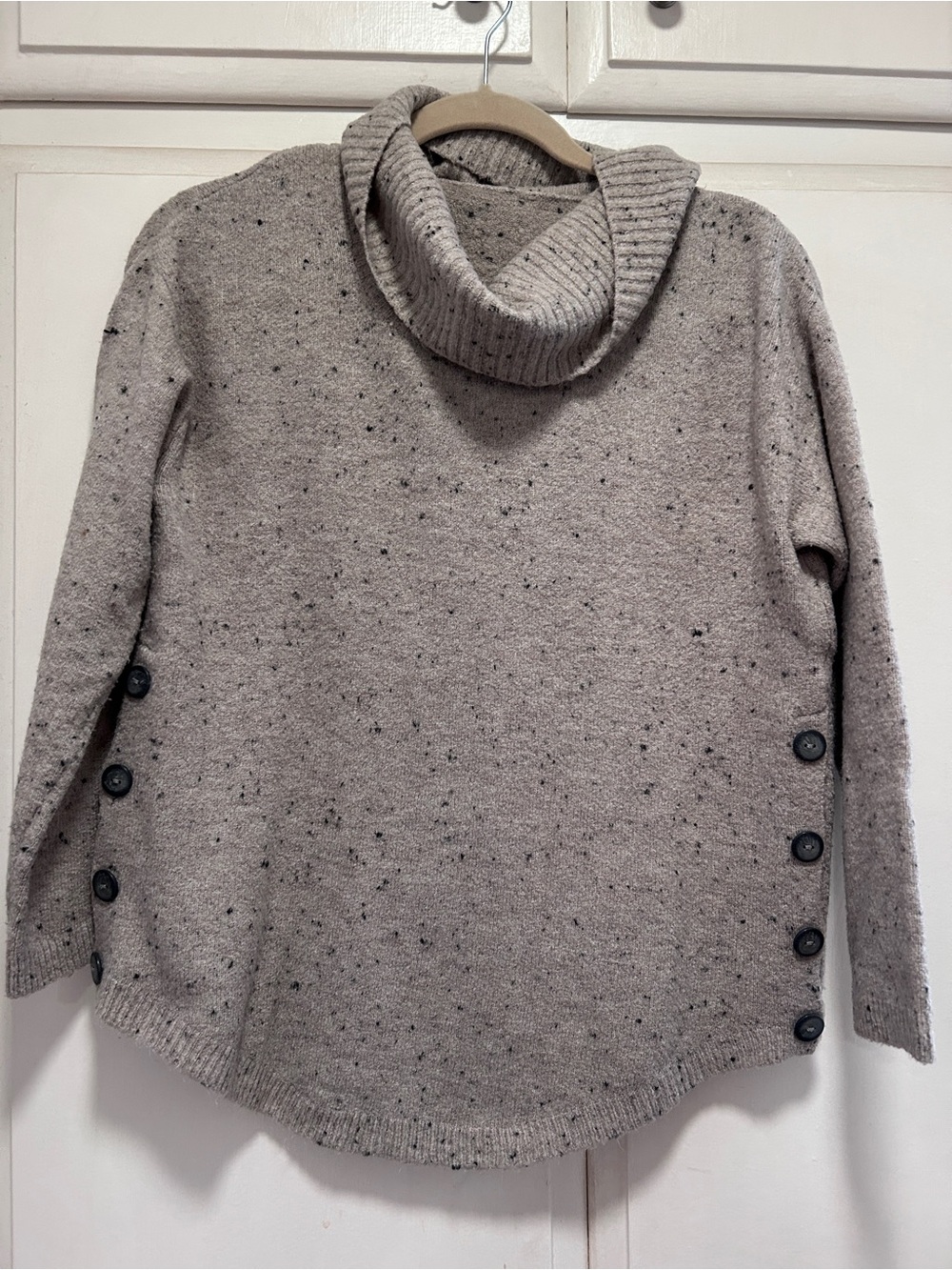 Speckled Cowl Neck Button-Side Sweater - Taupe